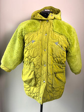 VTG Oilily Chartreuse Green Quilted Fleece Mixed Media Hooded Jacket 128cm 7/8