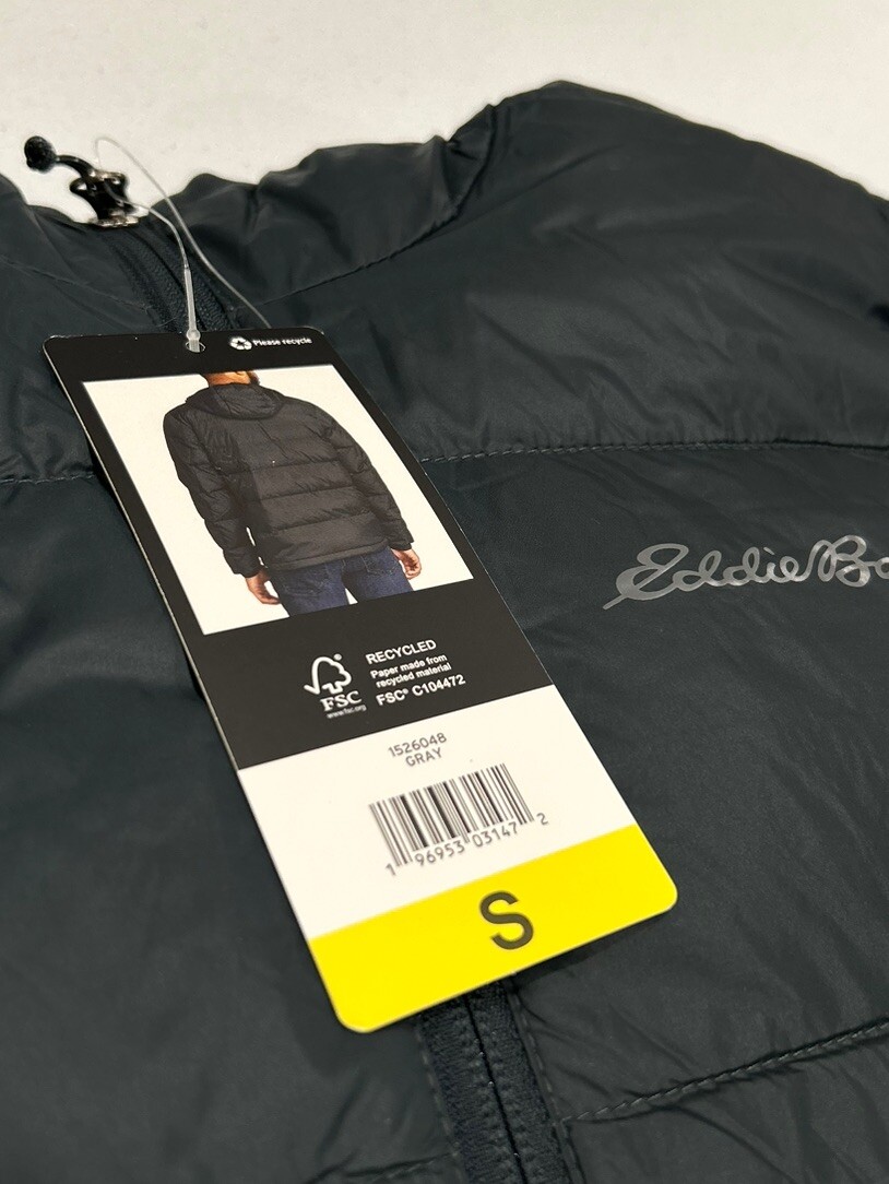 Eddie Bauer Men's Wide Channel Hooded Down Jacket EB650, Gray, Size S