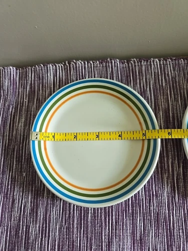 2 Syracuse China Syralite Spectrum 10B Rainbow Stripe Plates Vtg USA 5 1/2"