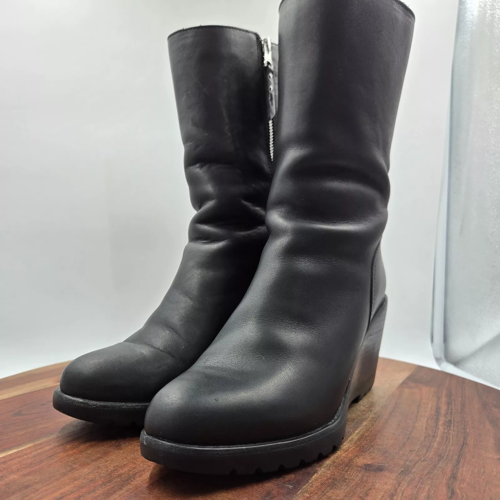 sorel after hours leather mid calf zip wedge waterproof boots