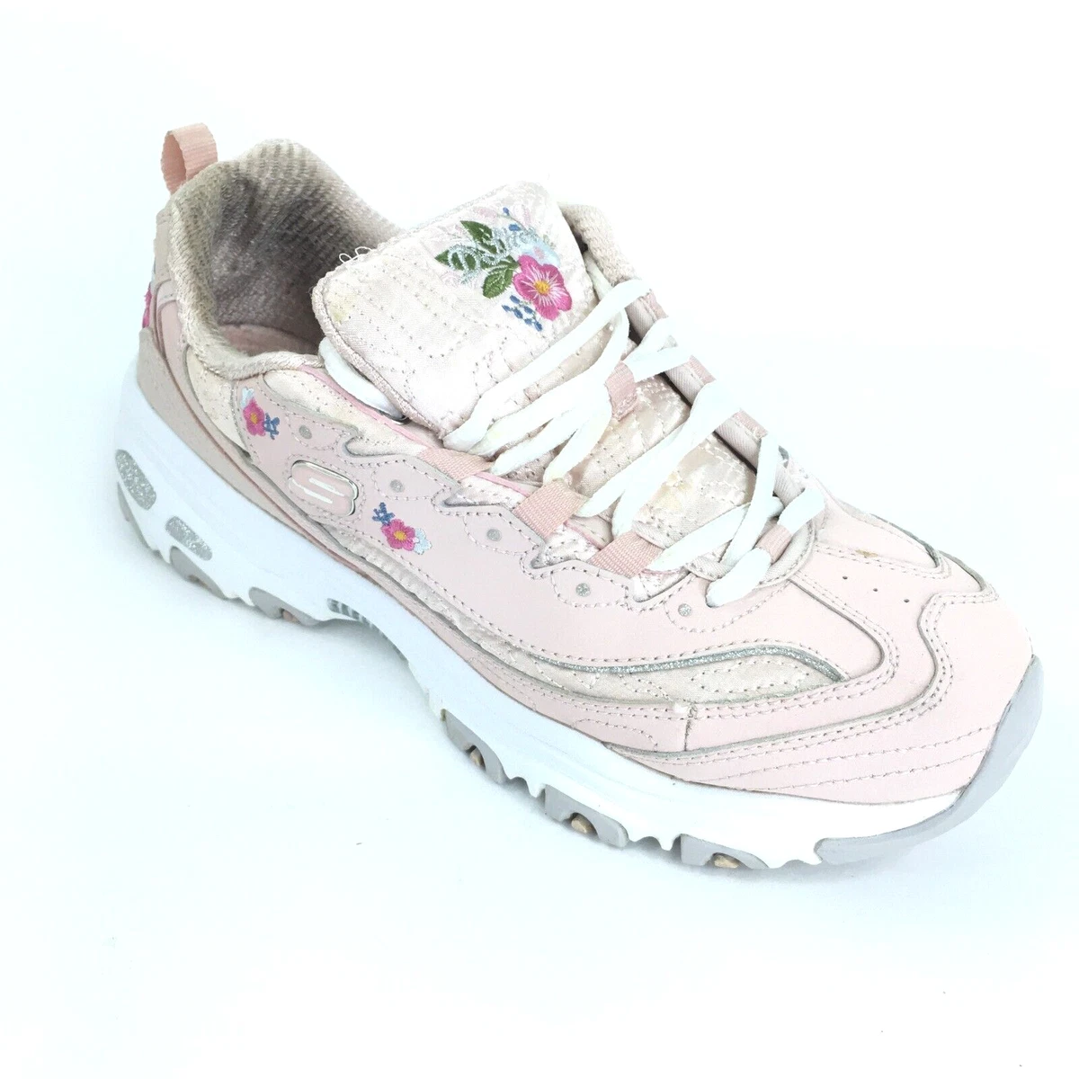 Skechers D&#039;Lites Shoes Womens 8 11977 Pink Floral Bright Blossoms Rose | eBay