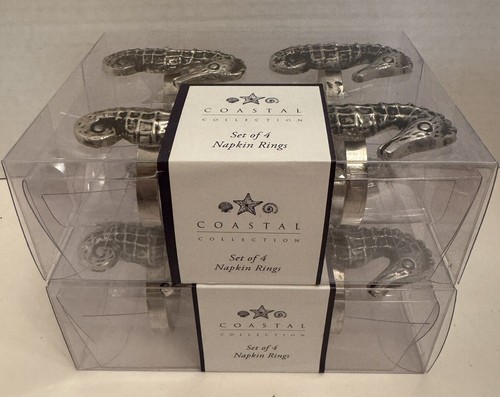 NIB Coastal Collection Set of 8 Seahorse Napkin Rings Beach Ocean Made In India - Picture 2 of 4