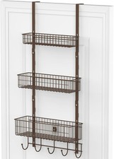 3 Tier Over the Door Basket Organizer Hanging Door Shelf w/Hooks for Kitchen