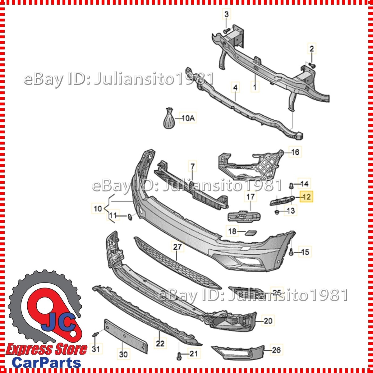 5NN807049B VOLKSWAGEN GENUINE OEM TIGUAN FRONT LEFT BUMPER GUIDE
