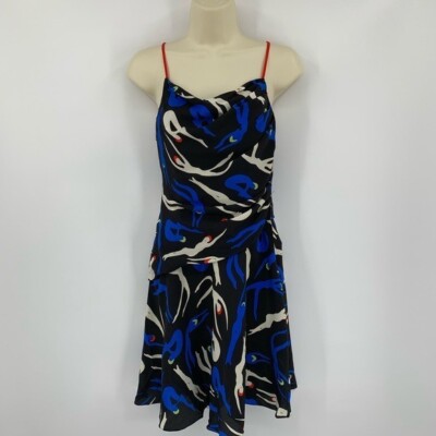 DVF Diane von Furstenberg Gwen Swimmers black blue shift cowl dress silk new 00