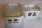 Vintage PYREX Early American Refrigerator Dishes Brown White 501 502 w/ Lids