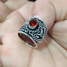 Faceted Garnet Gemstone 925 Sterling Silver Ring Present Gift Jewelry