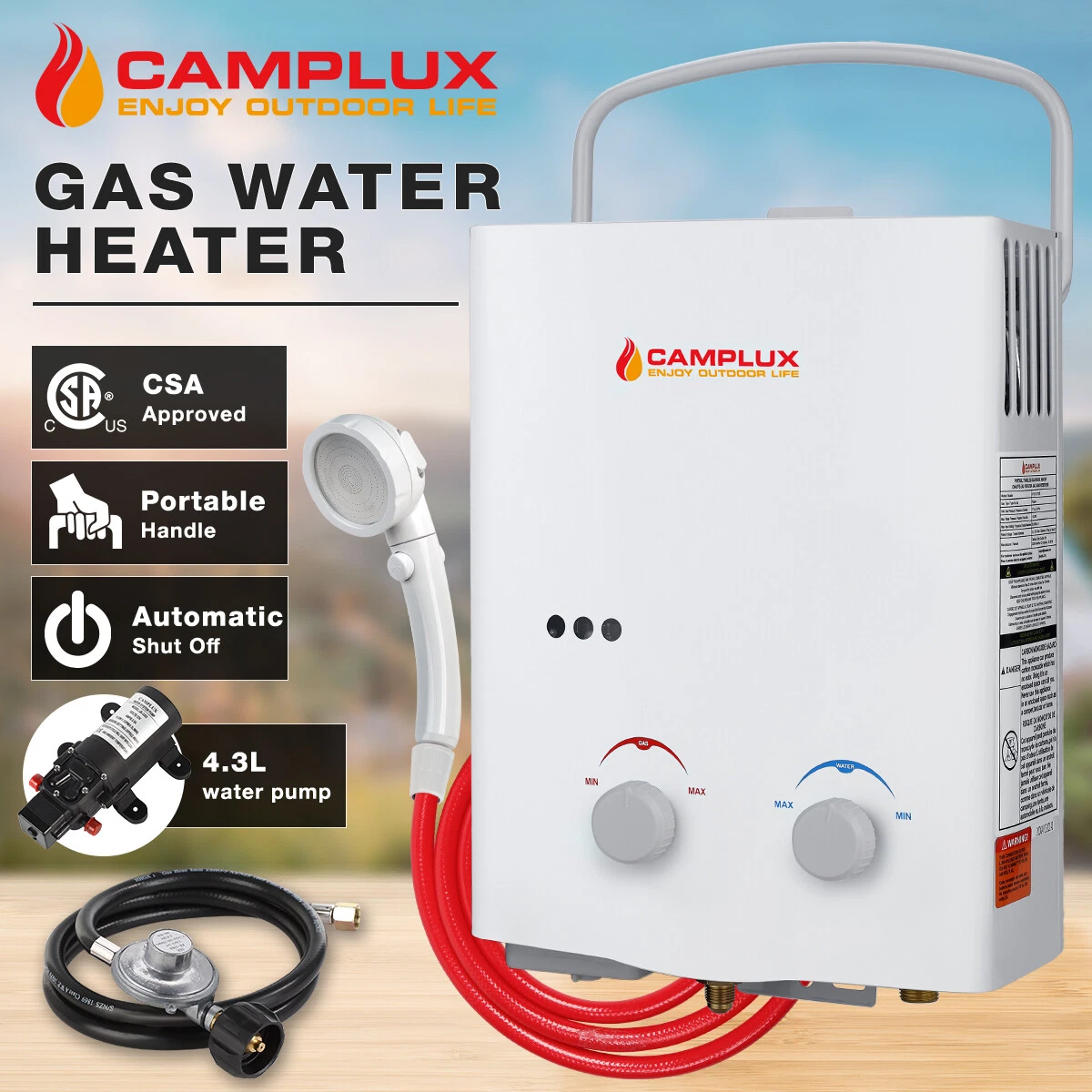 Camplux Outdoor Tankless Water Heater + 12V Water Pump Propane Gas On  Demand Hot | eBay