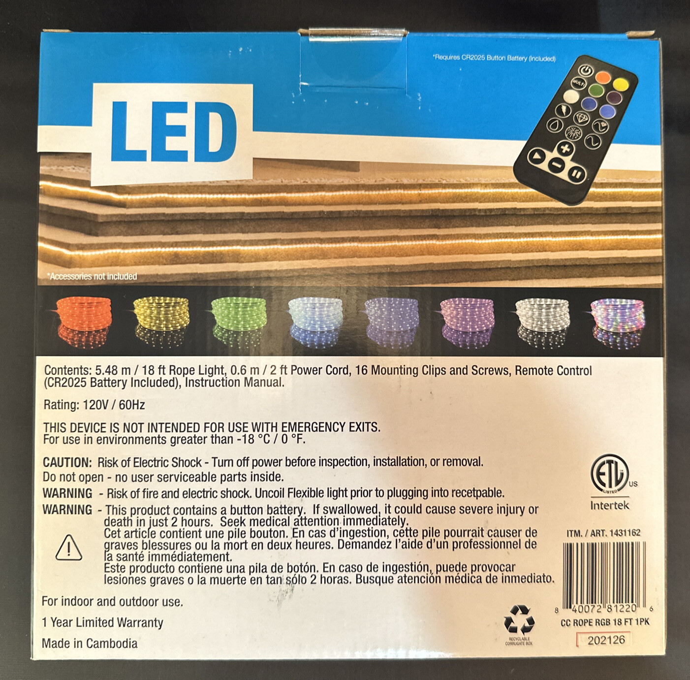 Color Changing LED Rope Light 18 feet with Remote For Indoor And