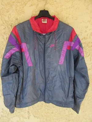 Veste NIKE vintage tracktop jacket nylon gris jacke années 90 XL boy = XS - Photo 1/3