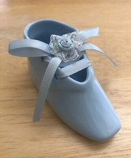 Vintage MIKASA Bone China Keepsake Baby Bootie Shoe Blue Ceramic Ribbon Lace