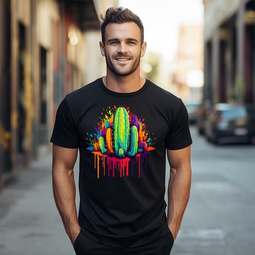 Cactus Dripping Paint Effect t-shirt - Funny and Colorful! Funny t-shirt, Unisex - Picture 8 of 38