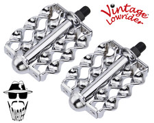 ORIGINAL F R Vintage Lowrider Double Flat Twisted Bicycle Pedals 1/2" Chrome
