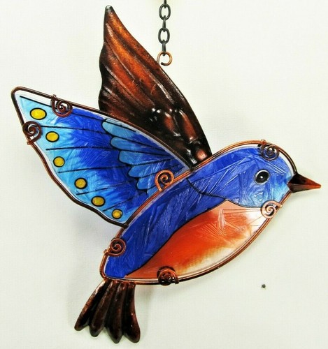 Bluebird Sun Catcher Hand Painted Glass w/Metal Home & Garden Decor - Picture 2 of 3