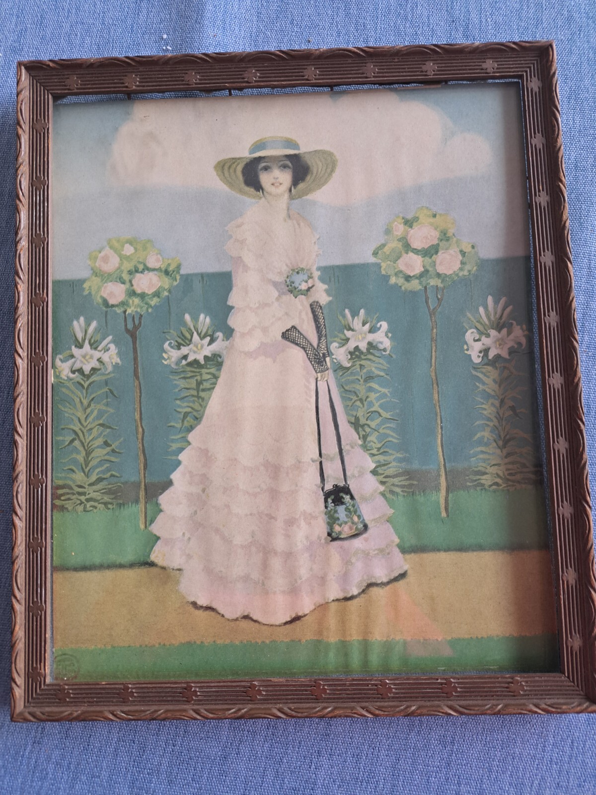 Hamburg American Line Advertisement With Painting Of Lady On Back.