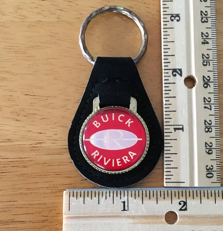 Vintage Keychain GM BUICK RIVIERA Key Fob Ring FAUX SUEDE LEATHER