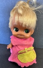 Doll Big Wide Eyed Pink Nails Toes Felt Dress 5 Made In Japan Vintage