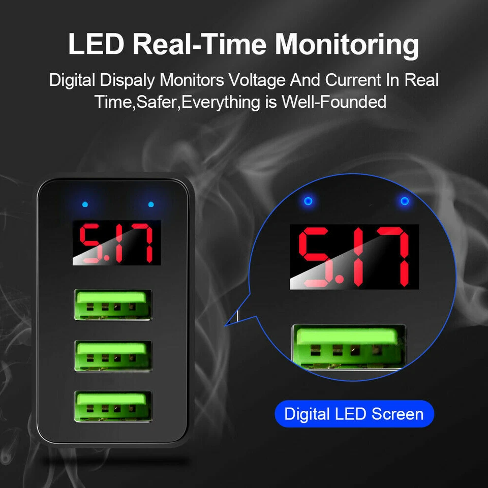 3 Port Fast Quick Charge 3.0 USB Hub Wall Charger Power Adapter Plug LED 5V/3A - Image 4 of 4