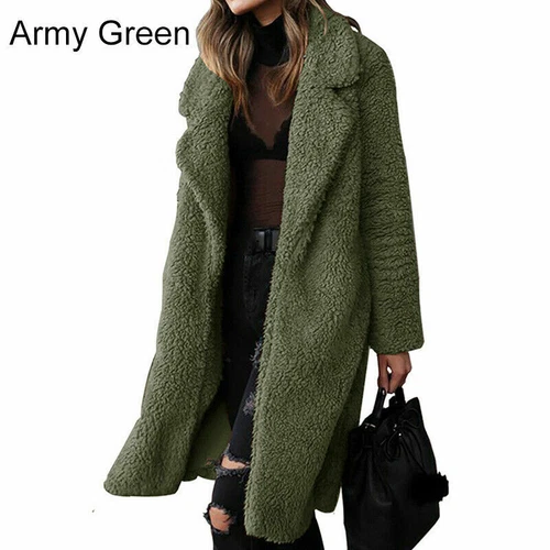 Damen Winter Warm Teddybär Mantel Flauschige Jacke Kunstfell Lange Strickjacke Oberbekleidung - Bild 2 von 13