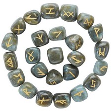 Labradorite Gemstone Elder Futhark Alphabet Engraved Symbol Rune Stones 25 pcs