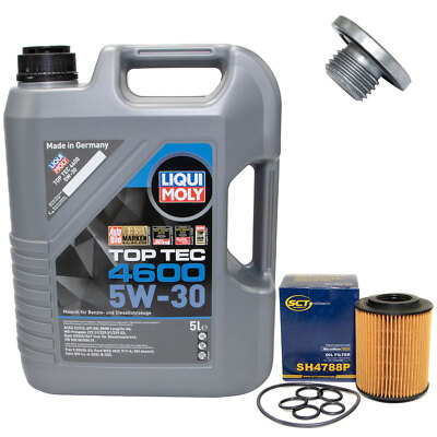Motoröl Set 5W-30 5 Liter + Ölfilter SH 4788 P + Schraube für Opel Astra H Mokka
