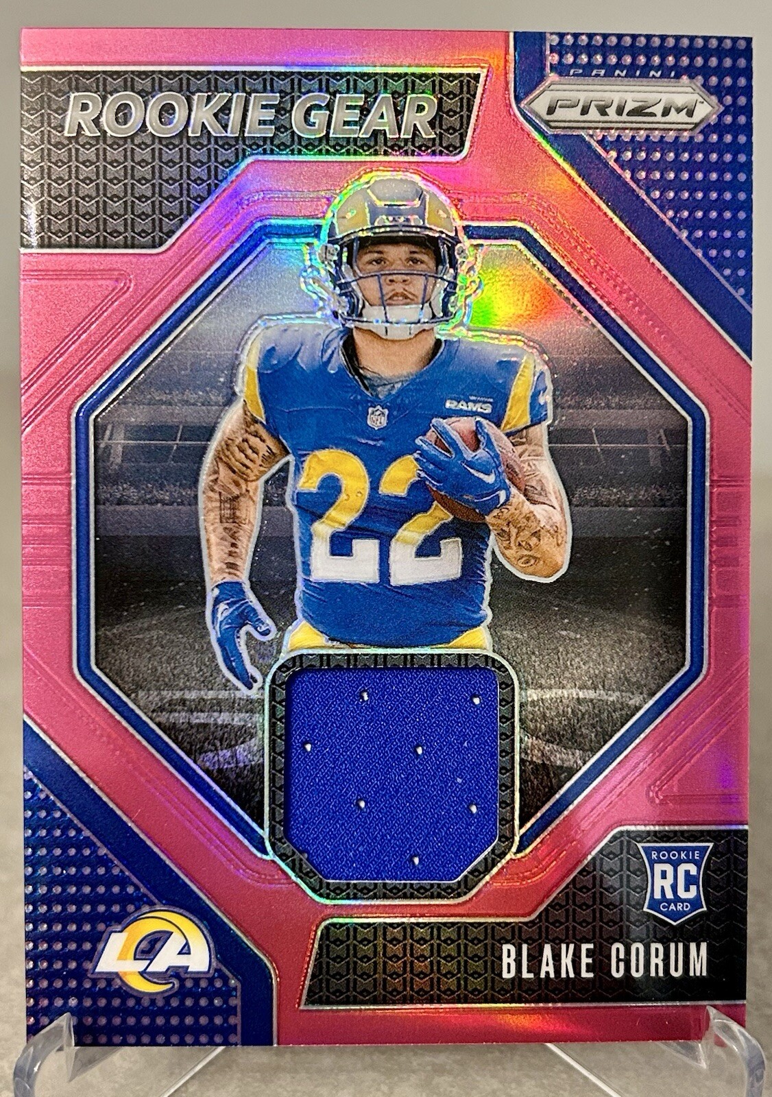 Blake Corum 2024 Panini Prizm Rookie Gear Patch Pink #RG-BCM Los Angeles Rams
