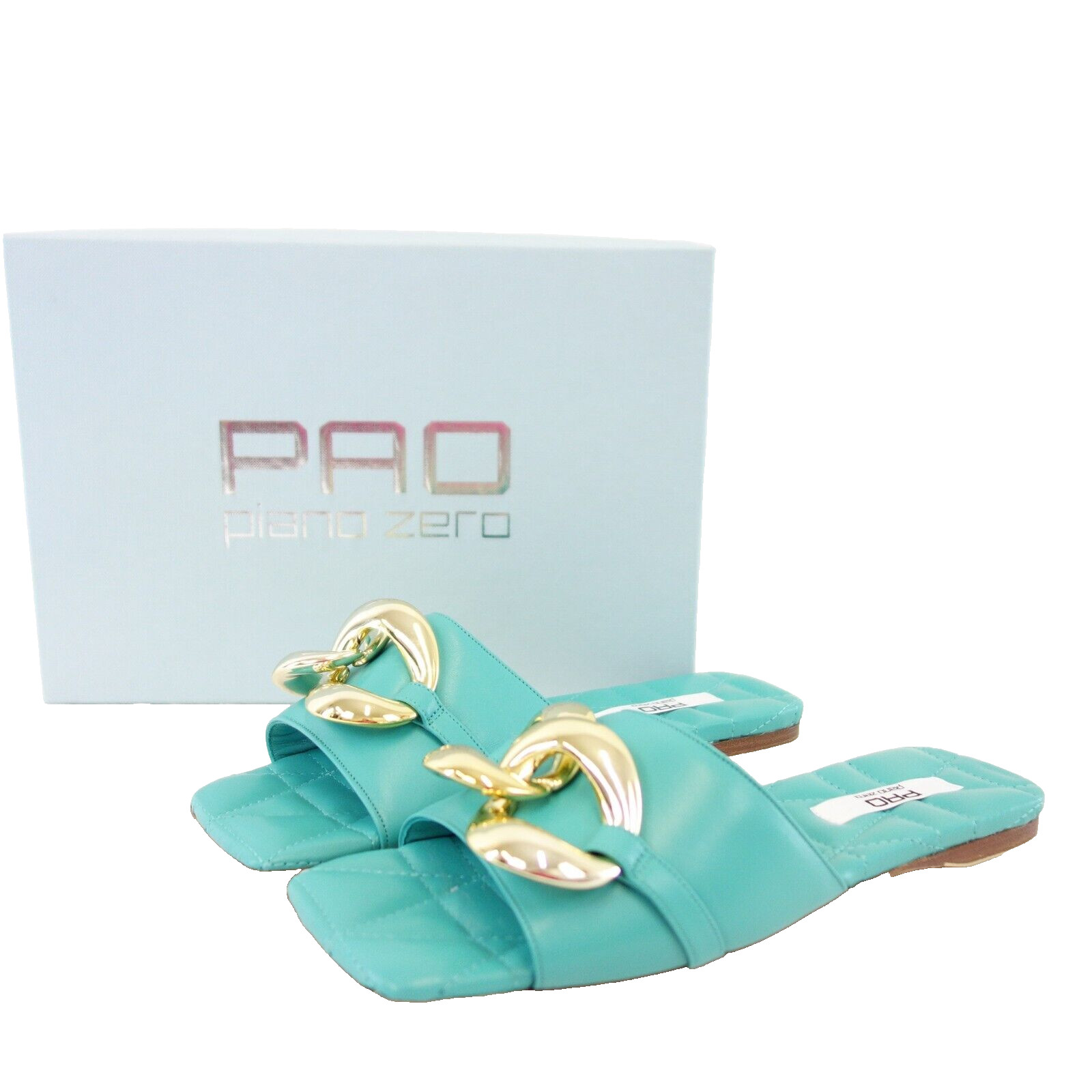Дамен Сандаленен Грюн ПАО ПИАНИНО ZERO Schuhe Slipper Leder Türkis Gold Größe 39 Neu