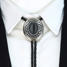 Southwestern Black Stone Bolo Tie-Gifts for Him Cabochon Indian Leather Cowbo UK