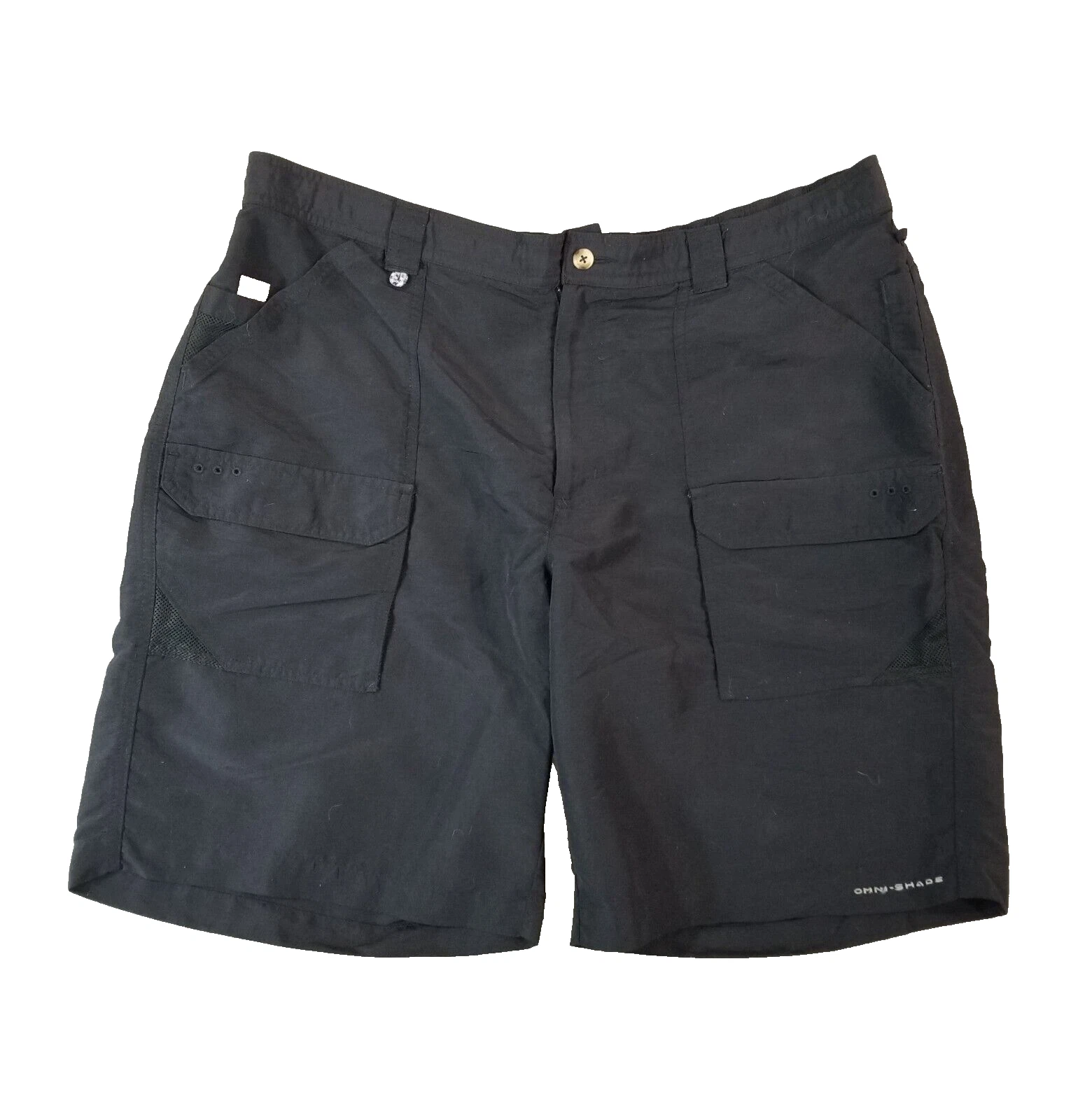 Columbia PFG cargo hiking shorts men's 38x10 black nylon comfort waist fishing