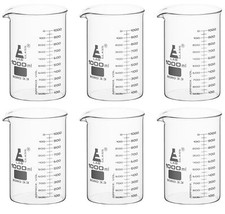 Eisco Labs 1000ml Low Form Beakers, ASTM - Borosilicate Glass - 6 Pack