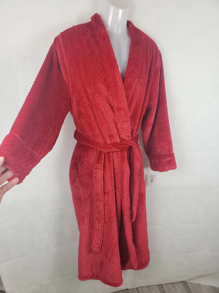 NUEVO CON ETIQUETAS Bata de salón Natori Private Luxuries ROJA de terciopelo polar con bolsillos talla XL Foto 2 de 4
