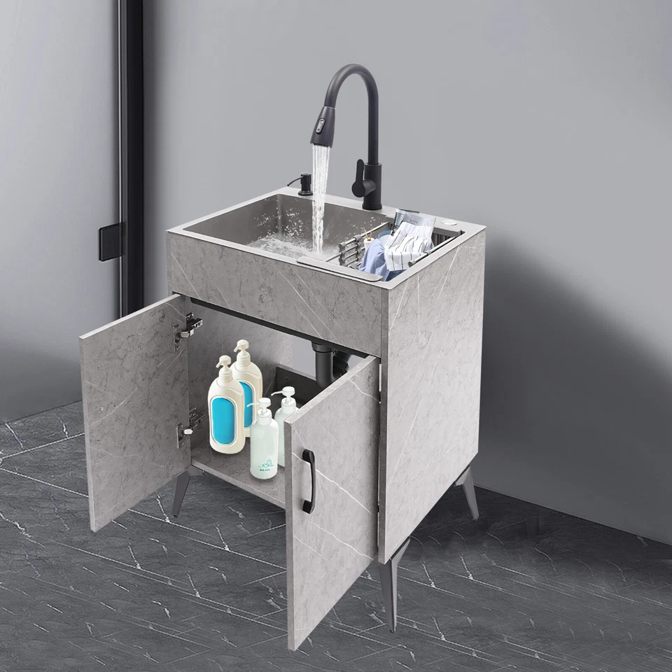 Armário de banheiro com pia armário de cozinha com 2 portas de fechamento macias - Imagem 4 de 4