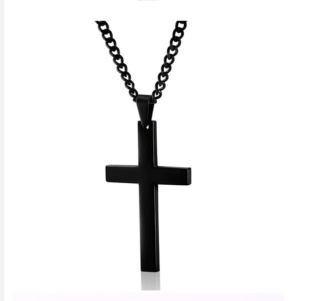 Halskette Edelstahl Schwarz Glanz Symbol Kreuz Anhänger Damen Herren Modeschmuck