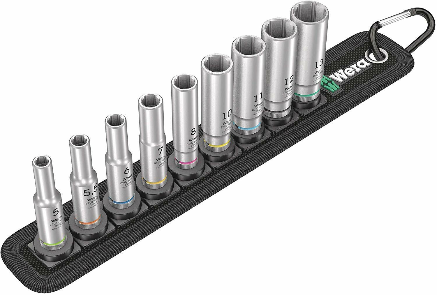 Wera Tools 05004525001 1/4 Drive 9 Piece Deep Socket Set Colour Coded 5mm-13mm
