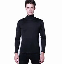 Men's 100% Mulberry Silk Undershirt Long Sleeves Turtle Neck Thermal Under Shirt