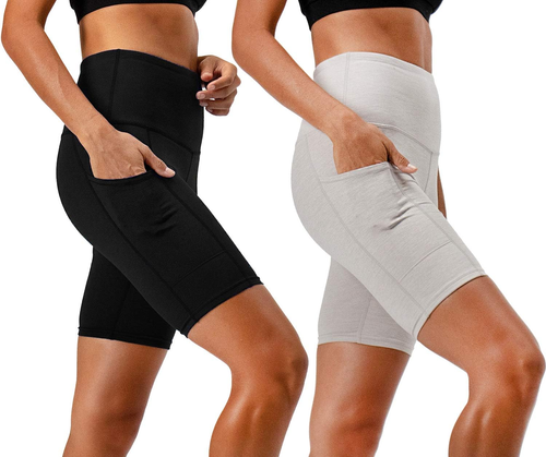 Women'S 2-Pack High Waist Workout Yoga Running Exercise Shorts with Side Pockets - Picture 10 of 12