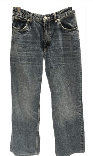 Zara The Boogie Pant Jeans Women's Wide Leg High Rise Blue Distressed USA 6  | eBay