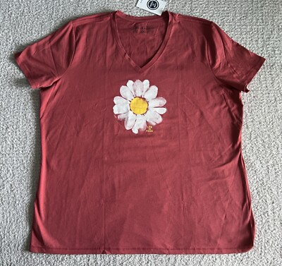 Life is Good T Shirt Women s XXL Orange Painted Daisy Flower Tee Short Sleeve