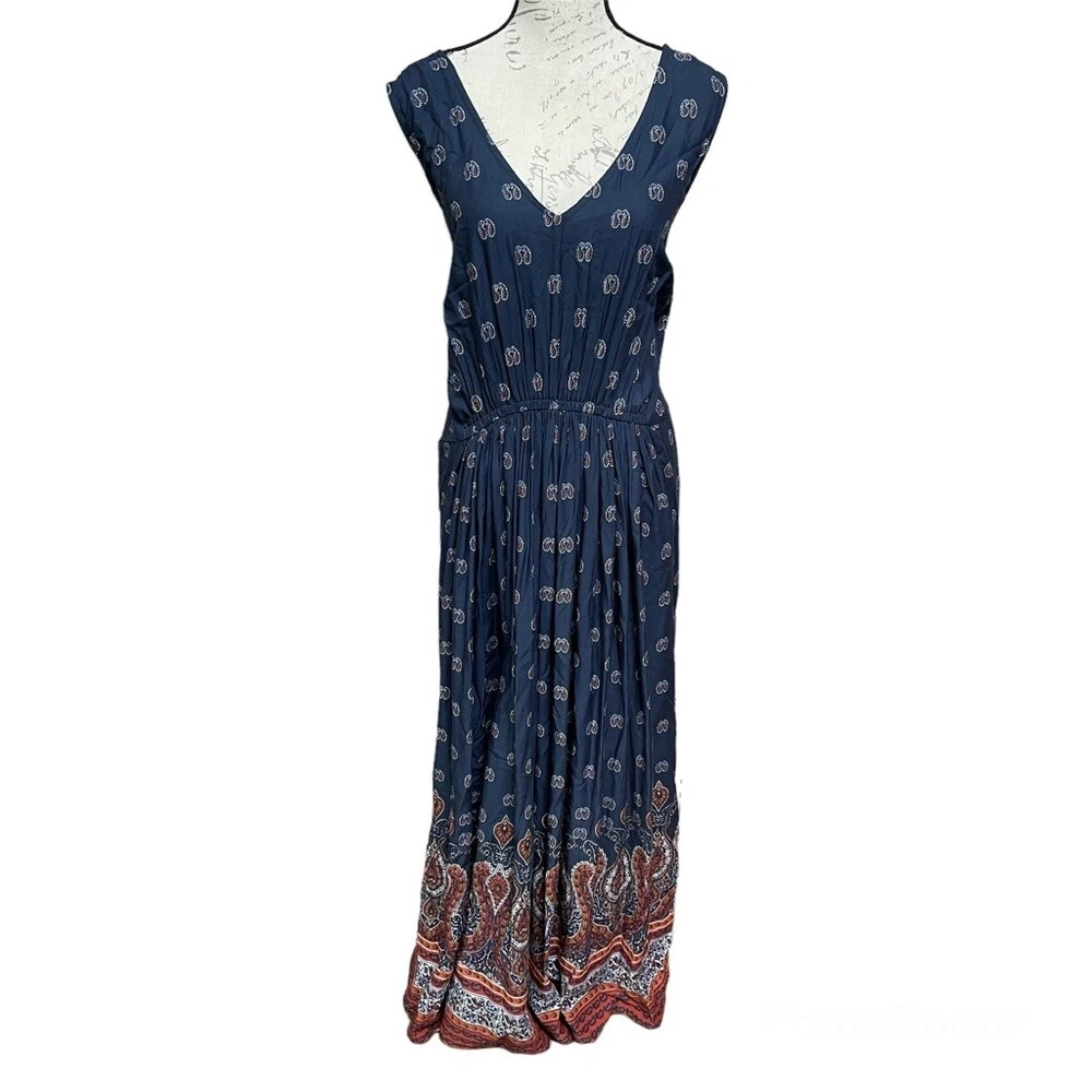 Lucky Brand maxi dress paisley print blue Sz 3XL