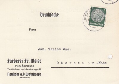 NEUSTADT WEINSTRASSE, Postkarte 1938, Färberei Fr. Meier Chemische Reinigung