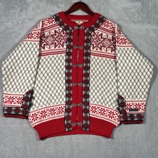 Dale Of Norway Sweater Mens M Red Wool Fair Isle Ski Cardigan Norway Holiday