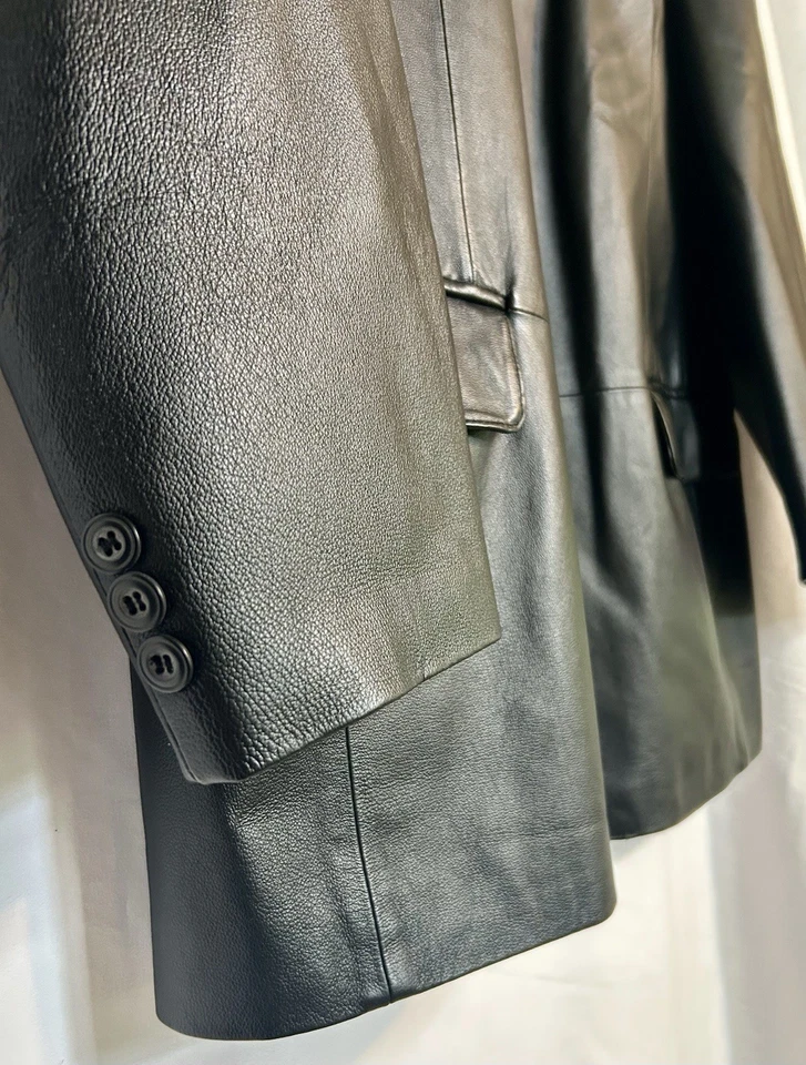 Chaqueta Blazer J. Ferrari Negra Cuero Genuino Pecho Único Talla Grande Foto 3 de 4
