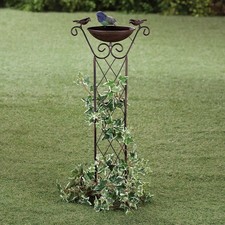 Metal Bird Bath with Trellis Bronze Stake 12" W x 31" H, 7 1/2" dia. Feeder