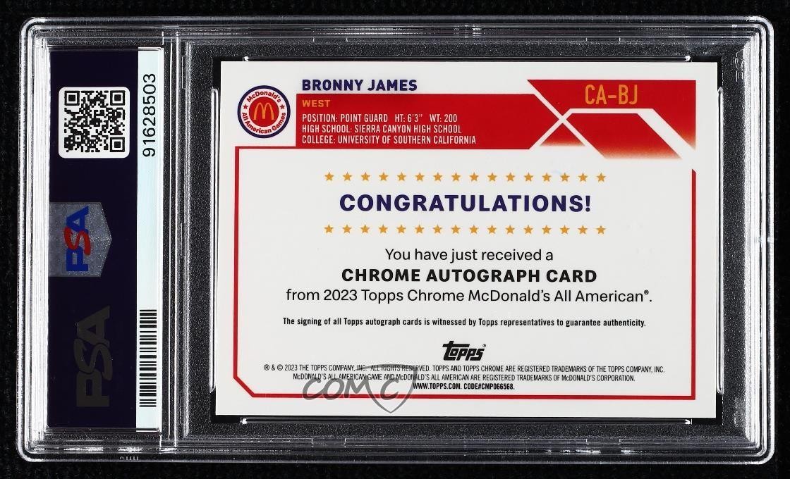 2023 Topps Chrome McDonald's All American Bronny James #CA-BJ PSA 9 MINT Auto view 2