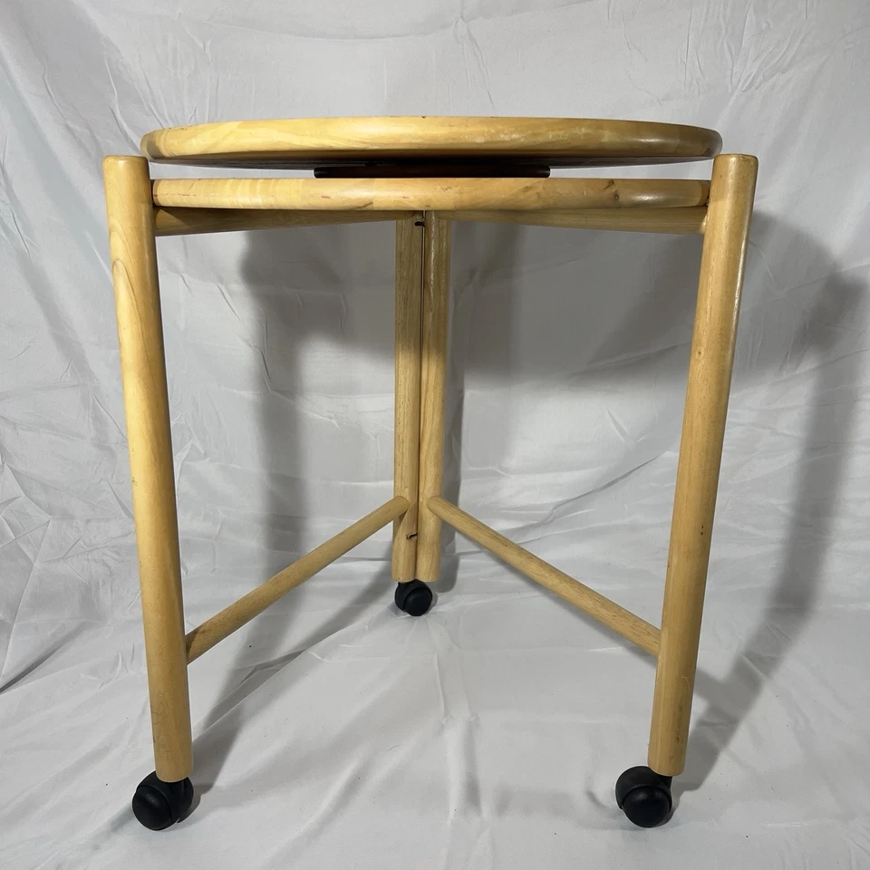 Folding Food Drinks Trolley Table With Lazy Susan Jens Quistgaard Style Two Tier - Image 3 of 4