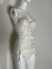 Maria White Floral Lace Overbust Bustier Garter Straps Wedding 36C