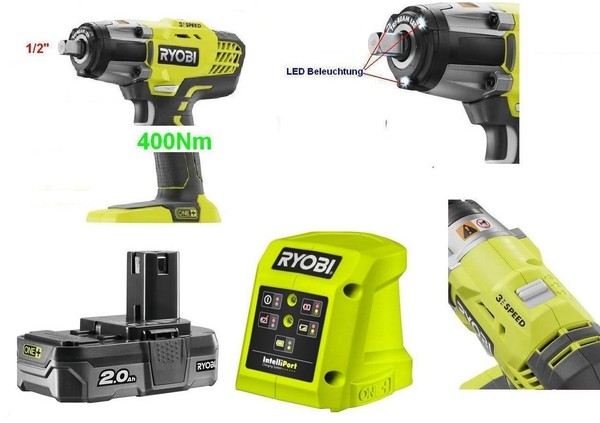 Ryobi One+ Akku-Schlagschrauber R18IW3-0+ 18V 2,0Ah Akku+LadegeräT 400Nm-image