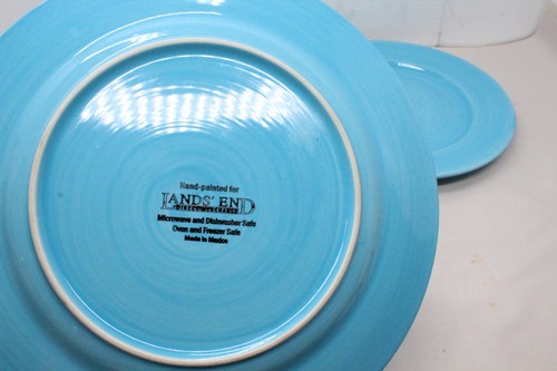 Lands’ End Swirl Blue Swirl 12" Speiseteller handbemalt Mexiko 3 Stück - Bild 3 von 3