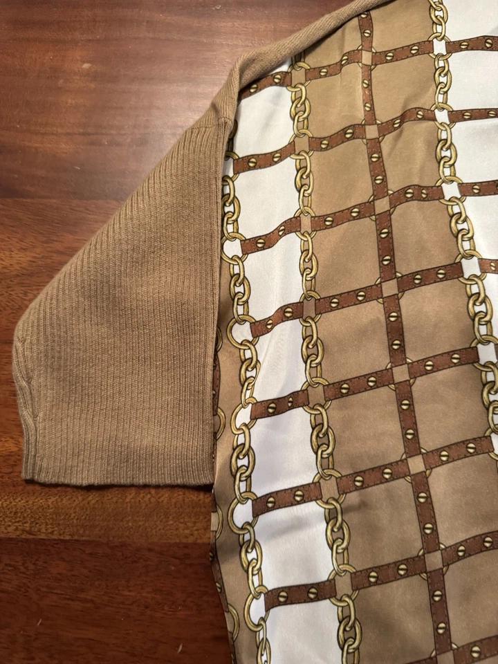 Michael Kors 女式骆驼棕色围巾印花宽版方格衬衫 L 码 - 全新 — 第 3/4 张图片