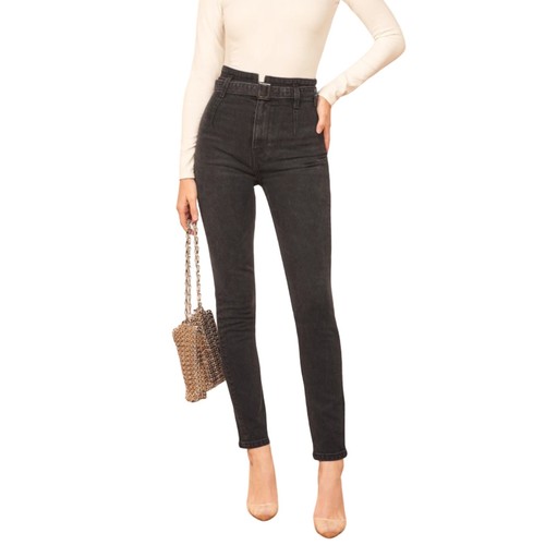 Reformation Kayo High & Skinny Belted Jeans Erie Black 27